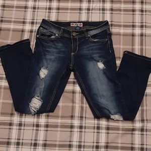 W.A.M Distressed Skinny Low Rise Dark Wash Distressed Stretch Jeans